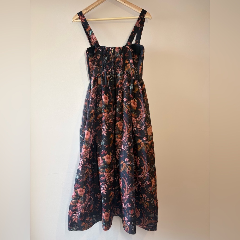 NEW Cara Cara Phoebe Floral Linen Silk Midi Bustier Dress Pindell Black US 4 UK8 - Picture 6 of 16